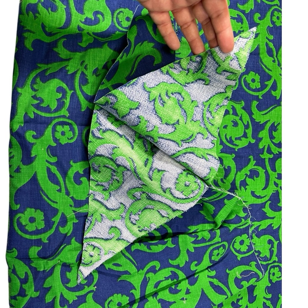 104x56 Blue Green Fabric‎ Thick Baroque Scroll Floral Damask Maximalist Ornate